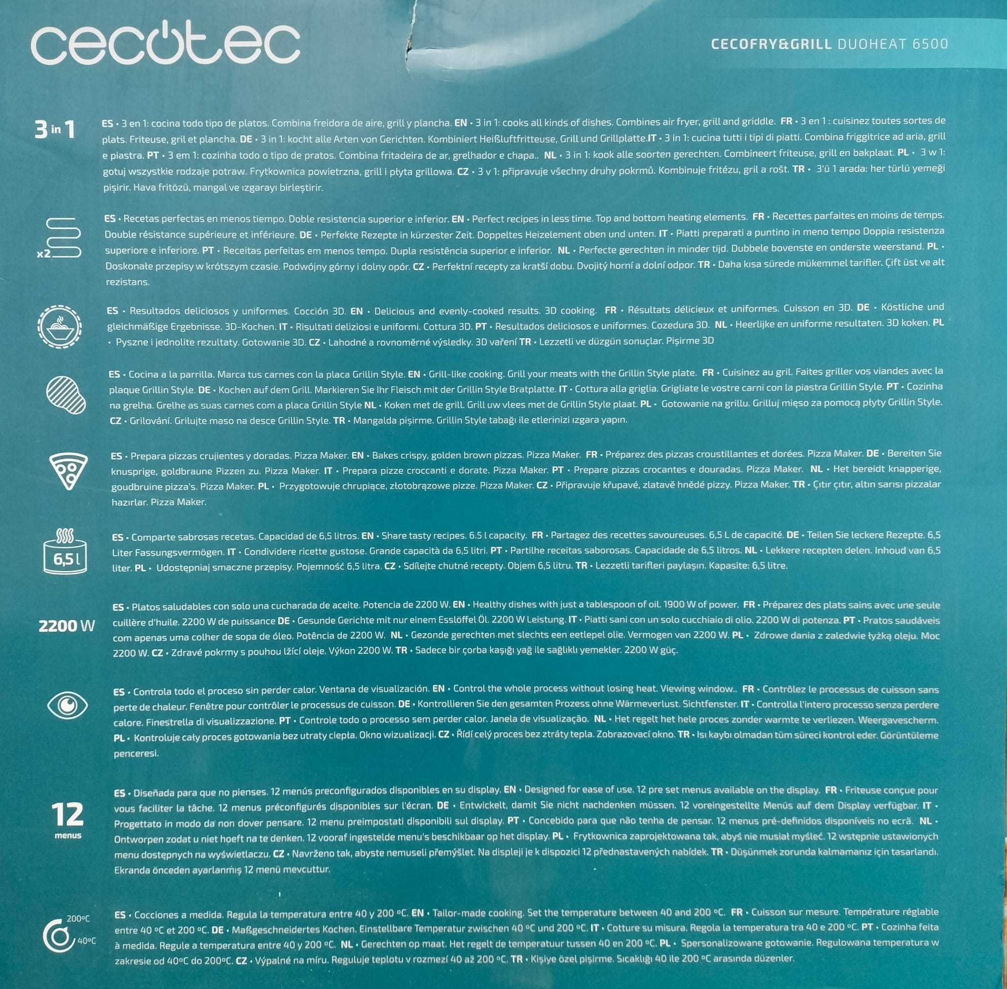 FREIDORA DE AIRE 6.5L CECOTEC DOBLE RESISTENCIA